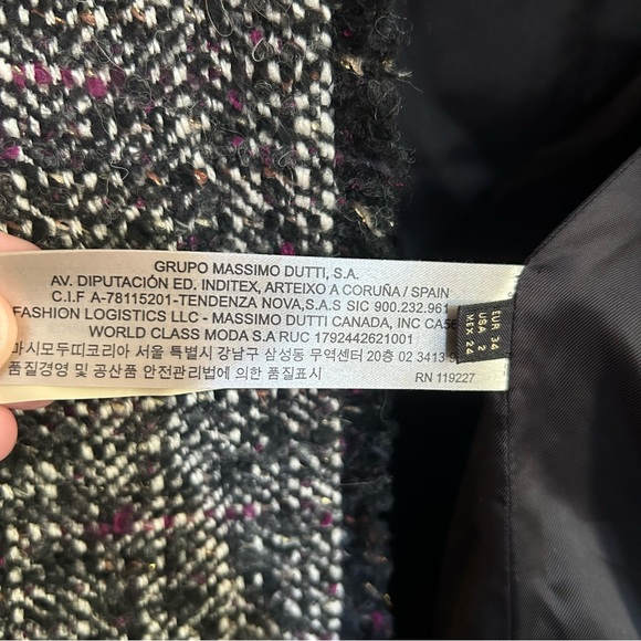 Massimo Dutti Cropped Boucle Tweed Blazer Black White Purple Size 2 - Picture 7 of 15